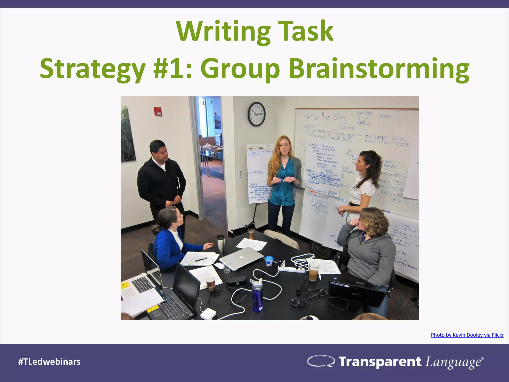 Writing Task
Strategy #1: Group Brainstorming
#TLedwebinars
Photo by Kevin Dooley via Flickr
 