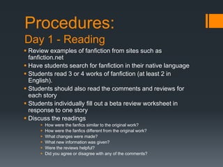 Reading and Writing with Fanfiction | PPTX