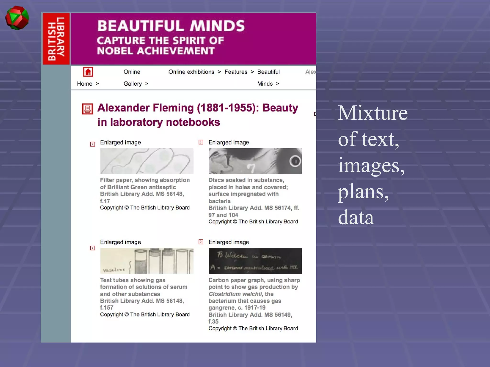Mixture of text, images, plans, data  