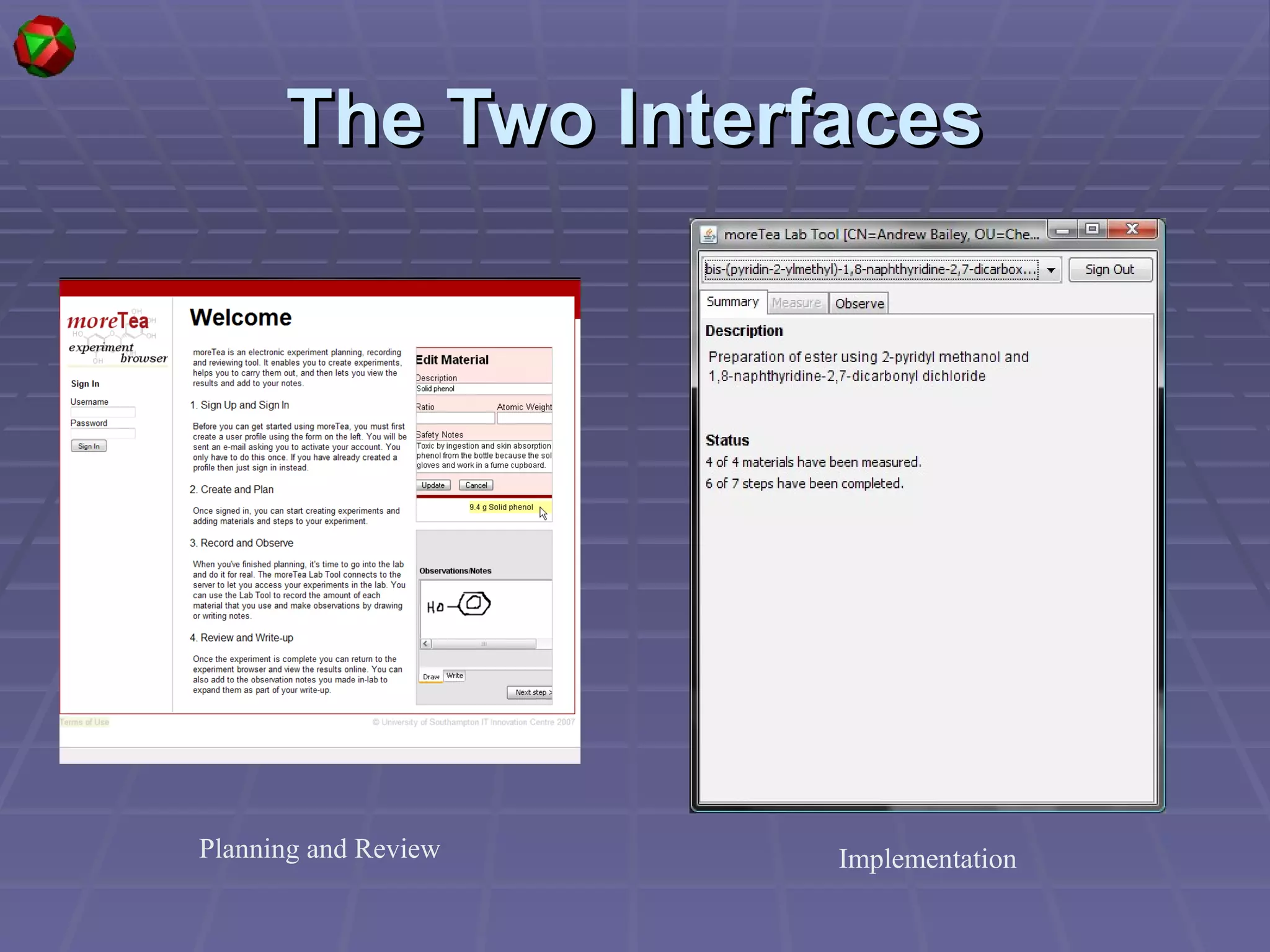 The Two Interfaces Planning and Review Implementation 