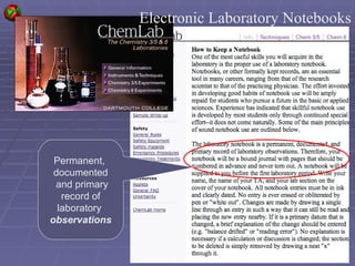 Electronic Laboratory Notebooks Permanent,  documented and primary record of  laboratory  observations 