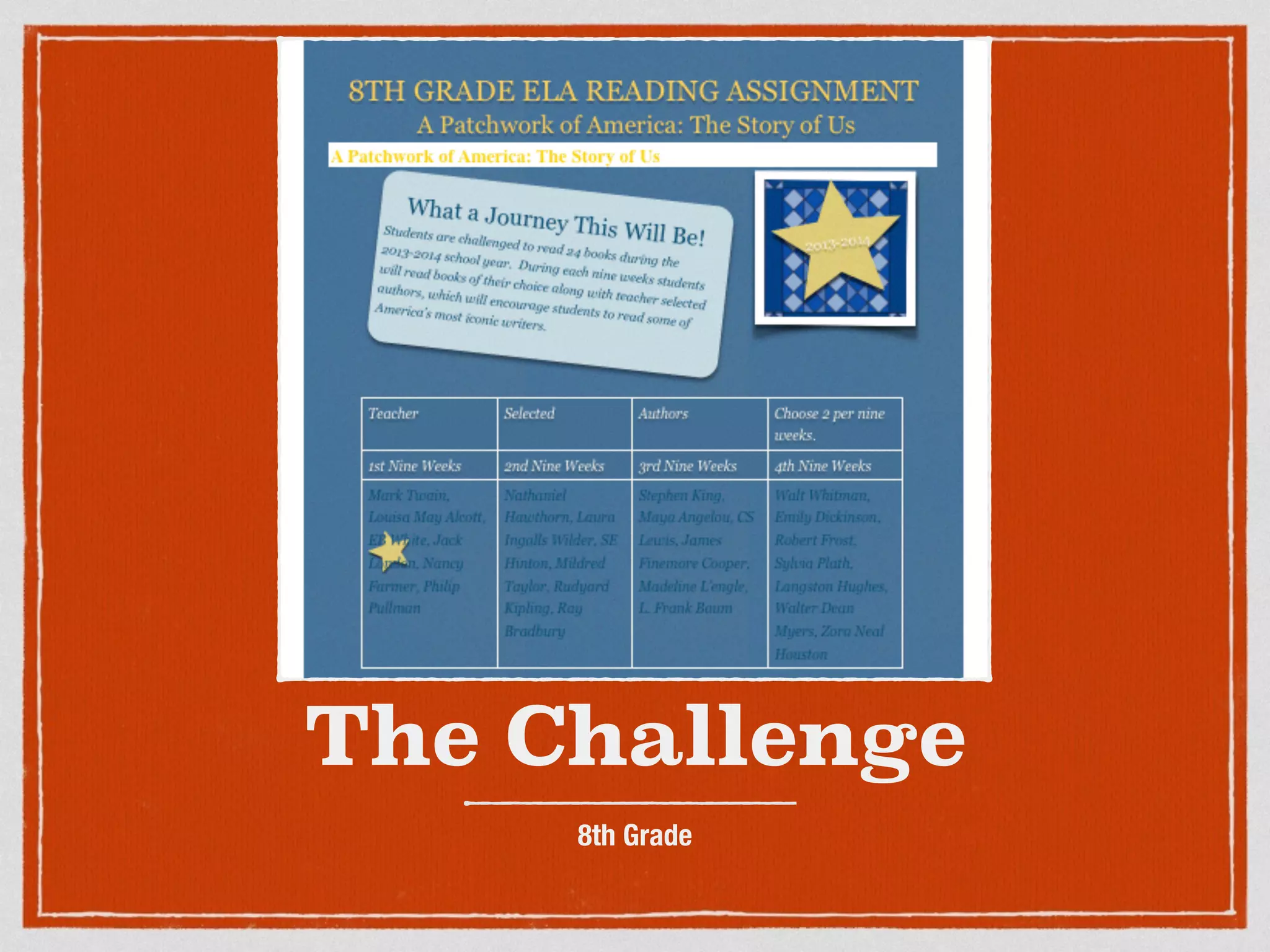 The Challenge
8th Grade
 