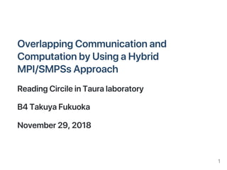 OverlappingCommunicationand
ComputationbyUsingaHybrid
MPI/SMPSsApproach
ReadingCircileinTauralaboratory
B4TakuyaFukuoka
November29,2018
1
 