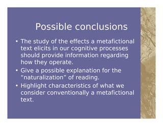 Metafictional The experience of reading, reading cognition and metafiction | PDF