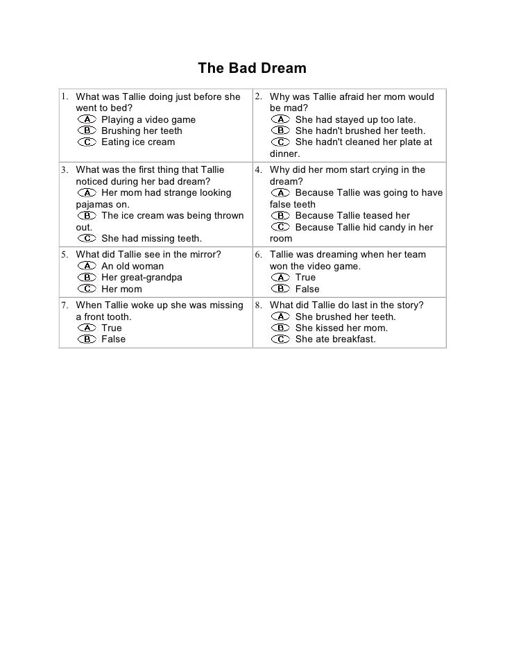 The Bad Dream Reading Comprehension Gambaran