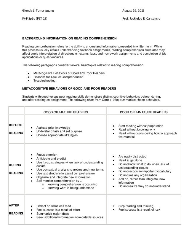 Reading comprehension