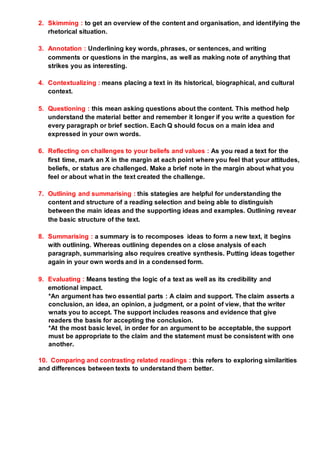 Reading Comprehension Skills- English Studies | DOCX
