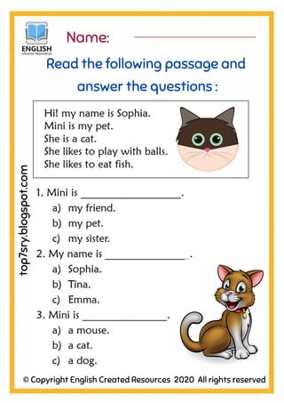 Name:
Read the following passage and
answer the questions :
top7sry.blogspot.com
© Copyright English Created Resources 2020 All rights reserved