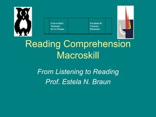 Reading Comprehension Macroskill From Listening to Reading Prof. Estela N. Braun Facultad de Ciencias Humanas Universidad Nacional de La Pampa 