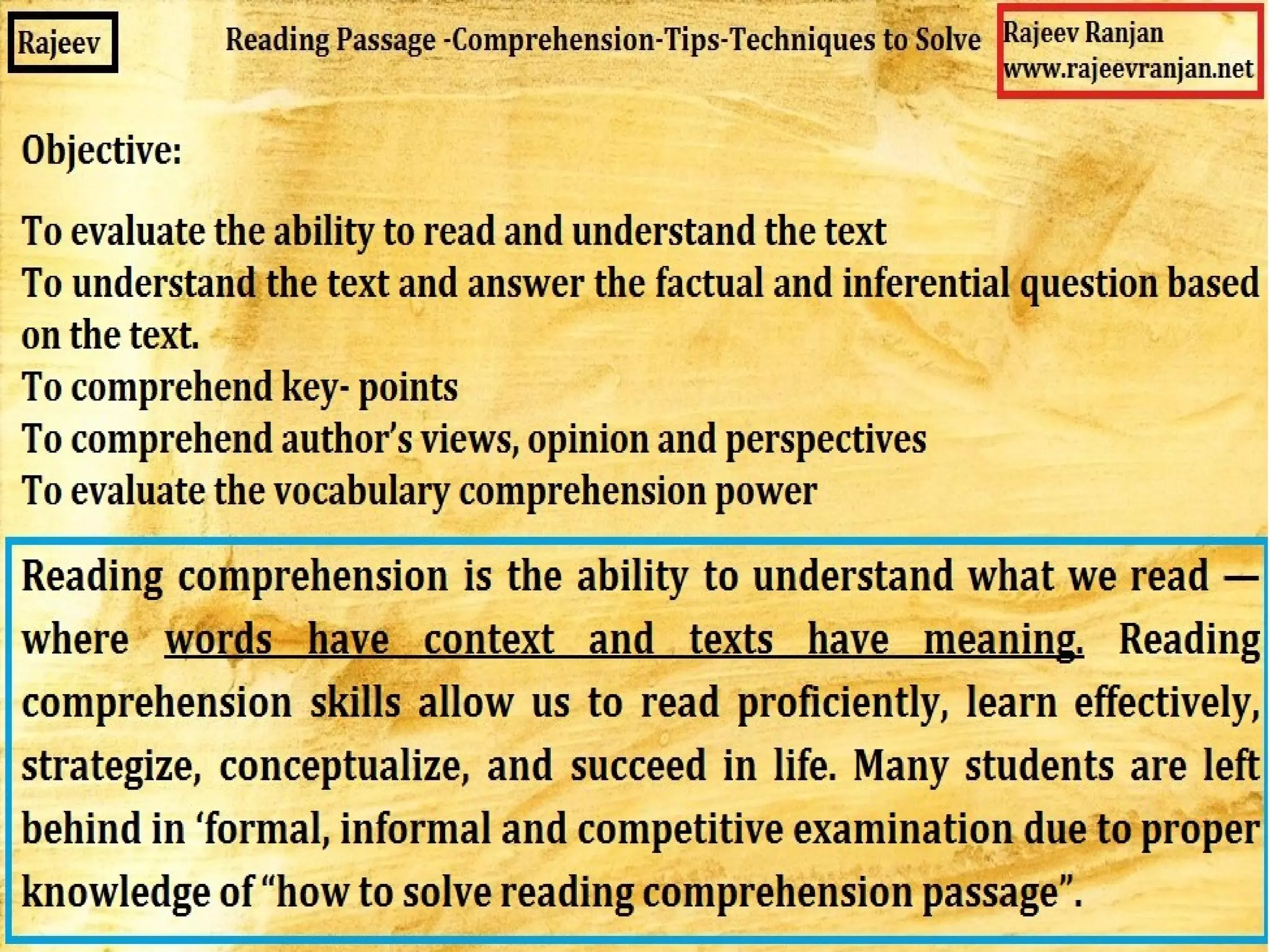 Reading comprehension passage tips and techniques to solve | PPT