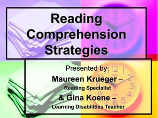 Reading Comprehension Strategies Presented by:  Maureen Krueger  –  Reading Specialist  & Gina Koene  –  Learning Disabilities Teacher 