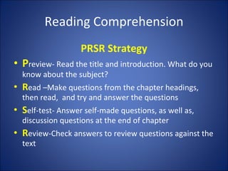 Reading comprehension strategies97 | PPT