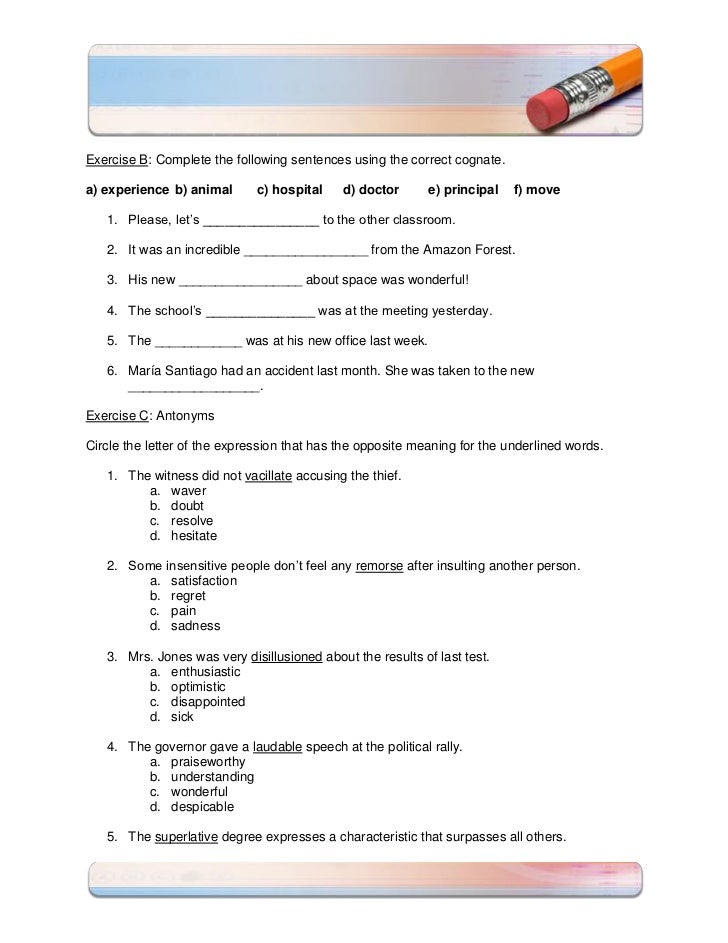 Reading Comprehension Synonyms and Antonymys