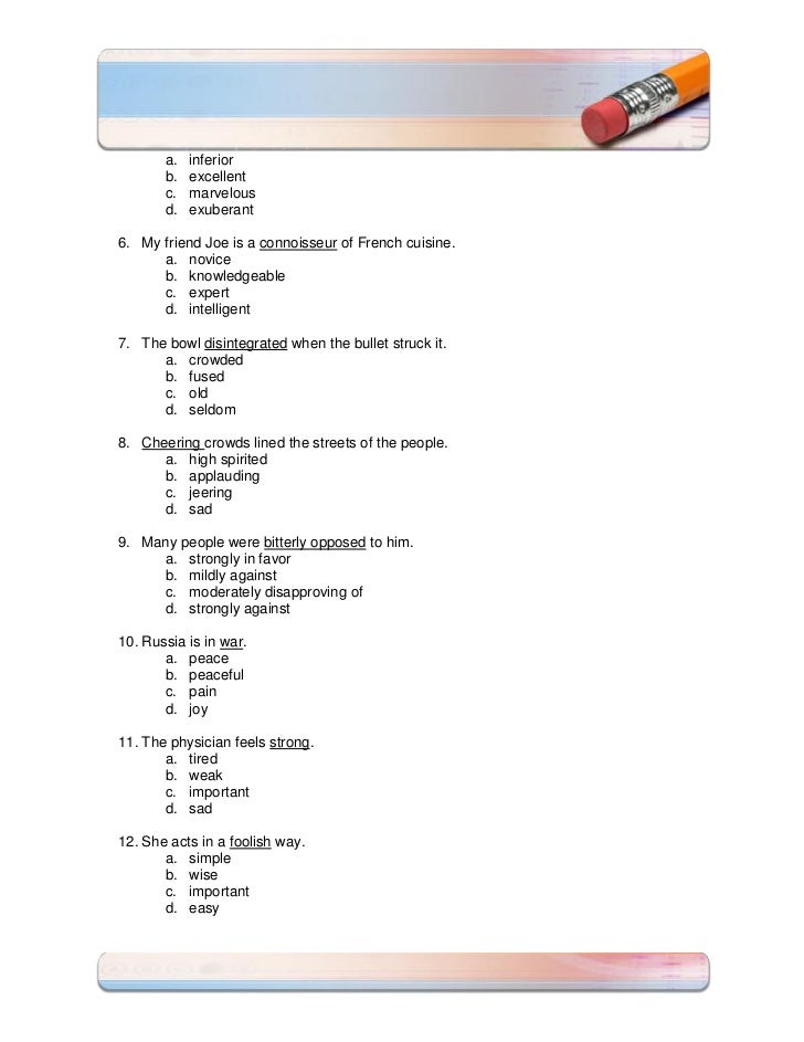Reading Comprehension Synonyms and Antonymys