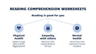 Reading Comprehension Worksheets Infographics by Slidesgo.pptx