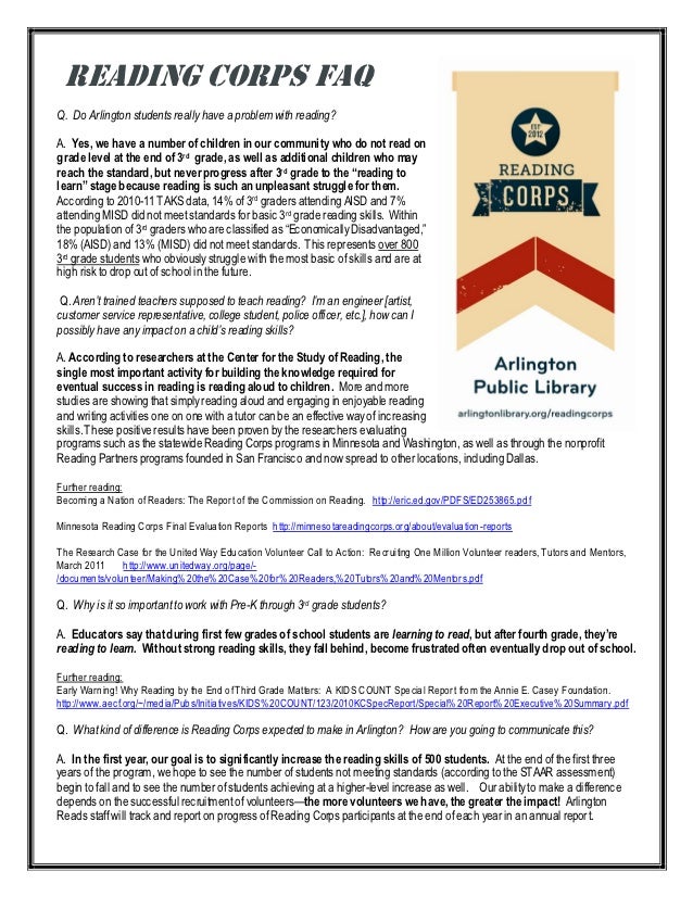Reading Corps FAQ