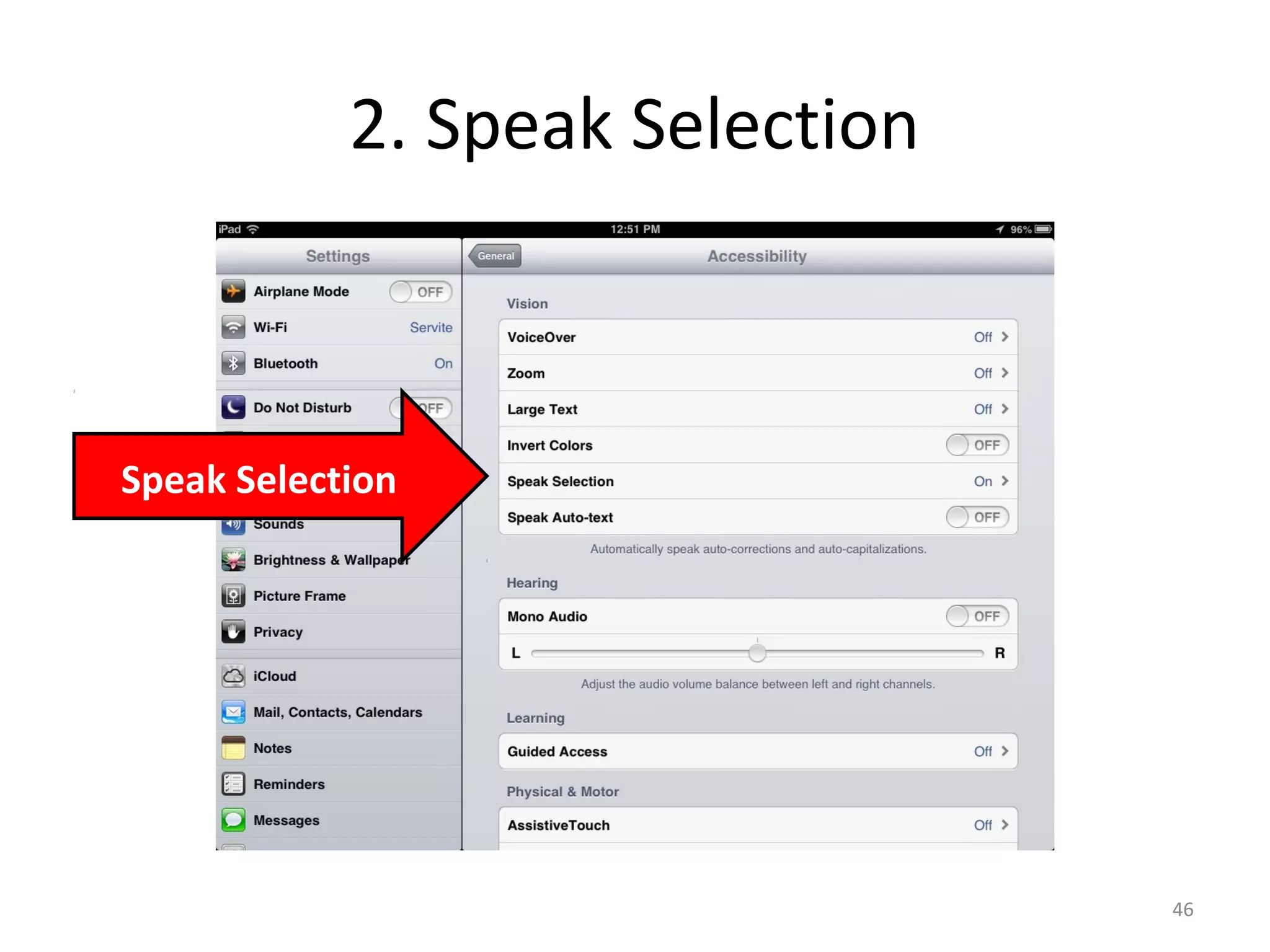 2. Speak Selection 
46 
Speak Selection 
 