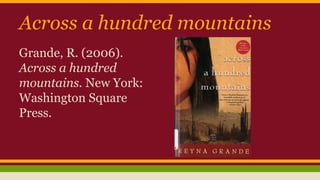 Across a hundred mountains
Grande, R. (2006).
Across a hundred
mountains. New York:
Washington Square
Press.
 