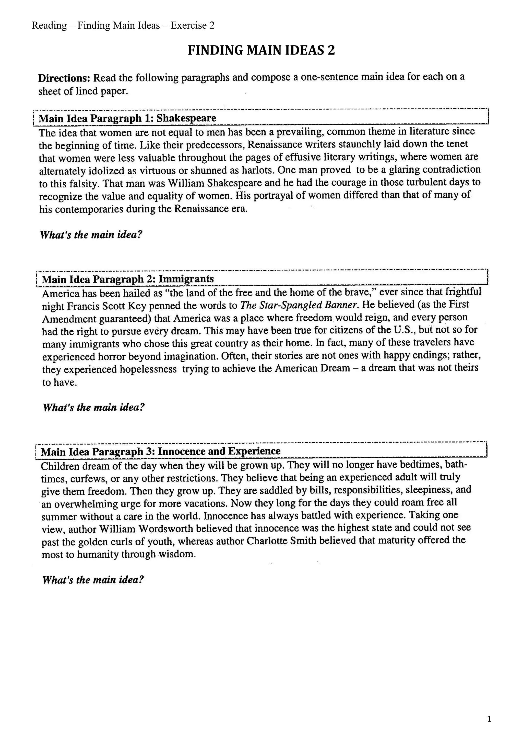 Reading finding mainideas_exercises2 | DOC