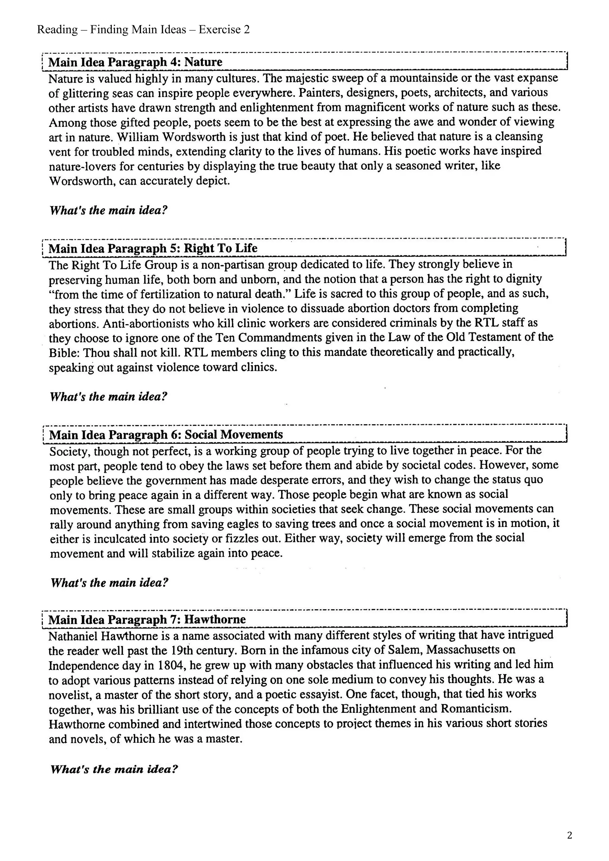 Reading finding mainideas_exercises2 | DOC