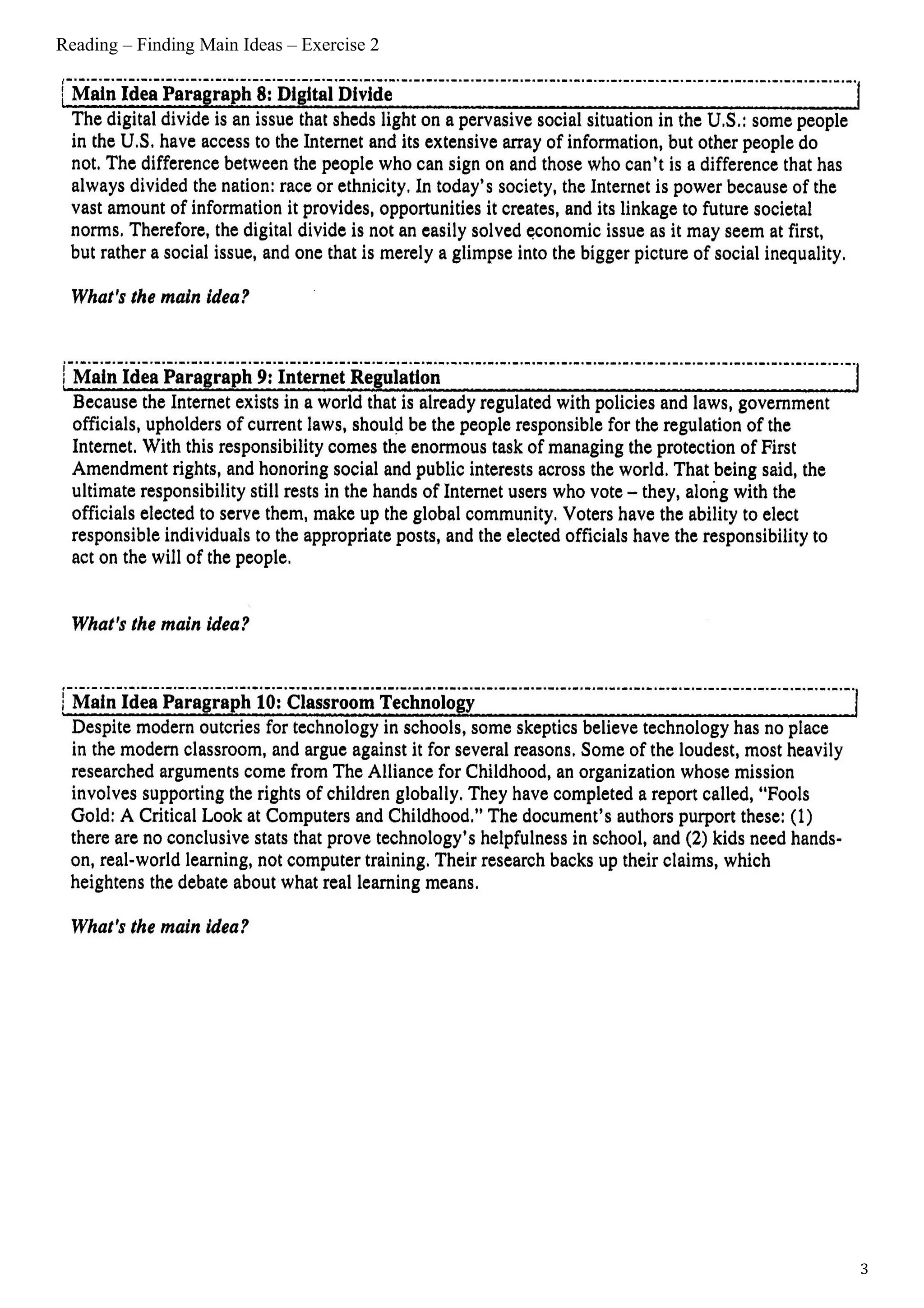 Reading finding mainideas_exercises2 | DOC