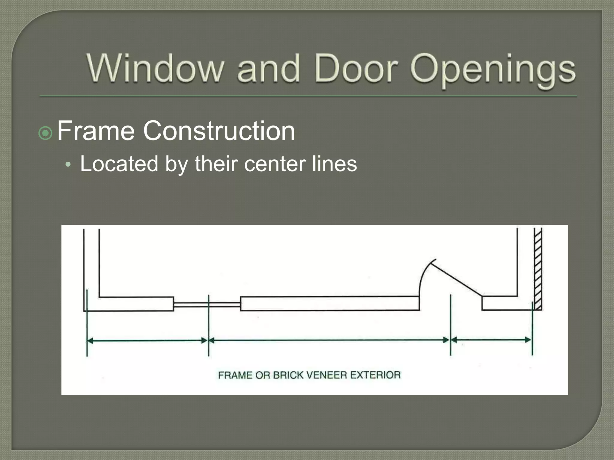  Frame   Construction
 • Located by their center lines
 