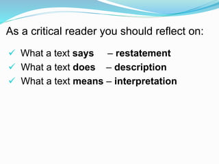 Reading for critical understanding | PPTX