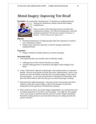 The Savvy Teacher’s Guide: Reading Interventions That Work Jim Wright ( www.interventioncentral.org) 36
Mental Imagery: Im...