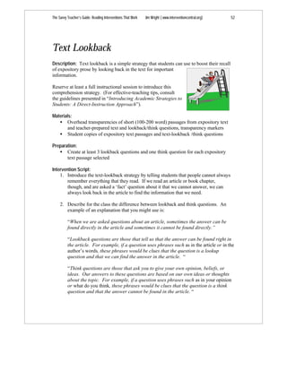 The Savvy Teacher’s Guide: Reading Interventions That Work Jim Wright ( www.interventioncentral.org) 52
Text Lookback
Desc...