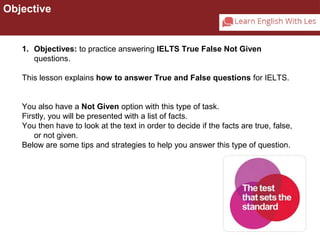 Reading lesson 3 true false not given | PPT