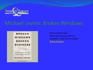 Michael Levine: Broken WindowsThis is a must read.Short and easy to read in a weekend.  Click the link below.Brand Autopsy  