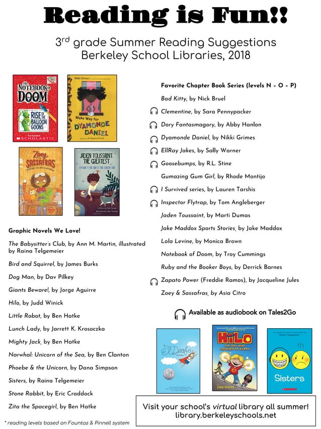 2018 Summer Reading for 3rd grade PDF