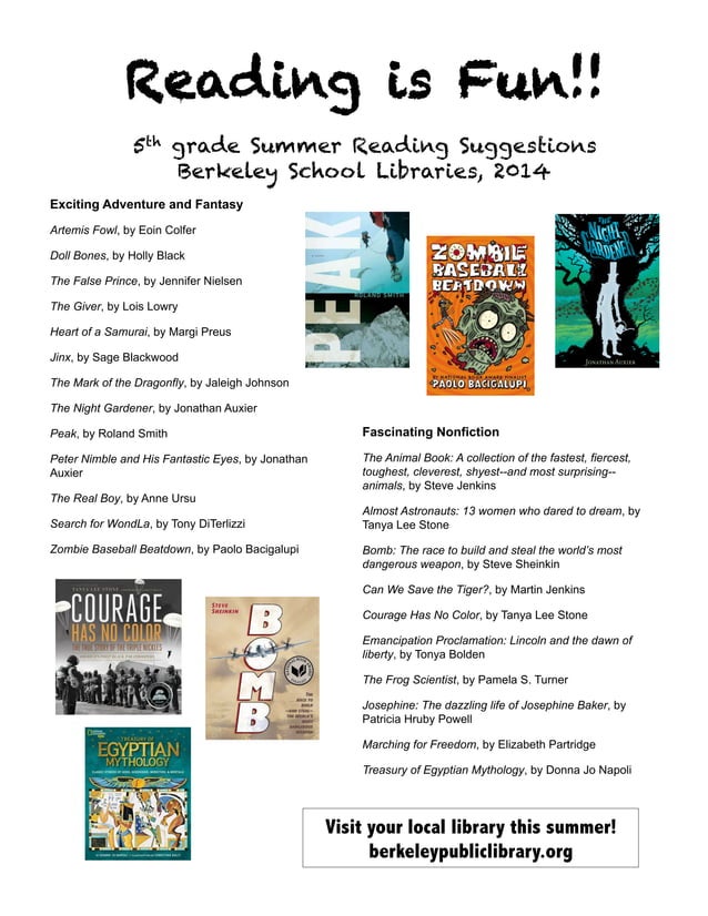 Summer reading list 5th 2014 | PDF