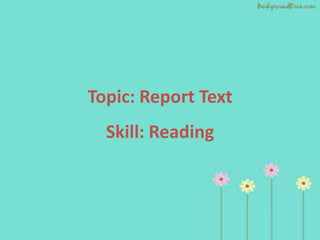 Topic: Report Text
  Skill: Reading
 