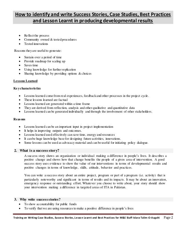 Reading material on success story writing for m&e staff ita sukkur