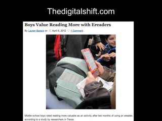 Character
Thedigitalshift.com
           Texts
    •Students get in pairs
    •They chose character
    they want to be
    •They text to each other
    a conversation they
    imagine the 2 characters
    would have now
    •Take screen shots, post
    on blog & discuss
 