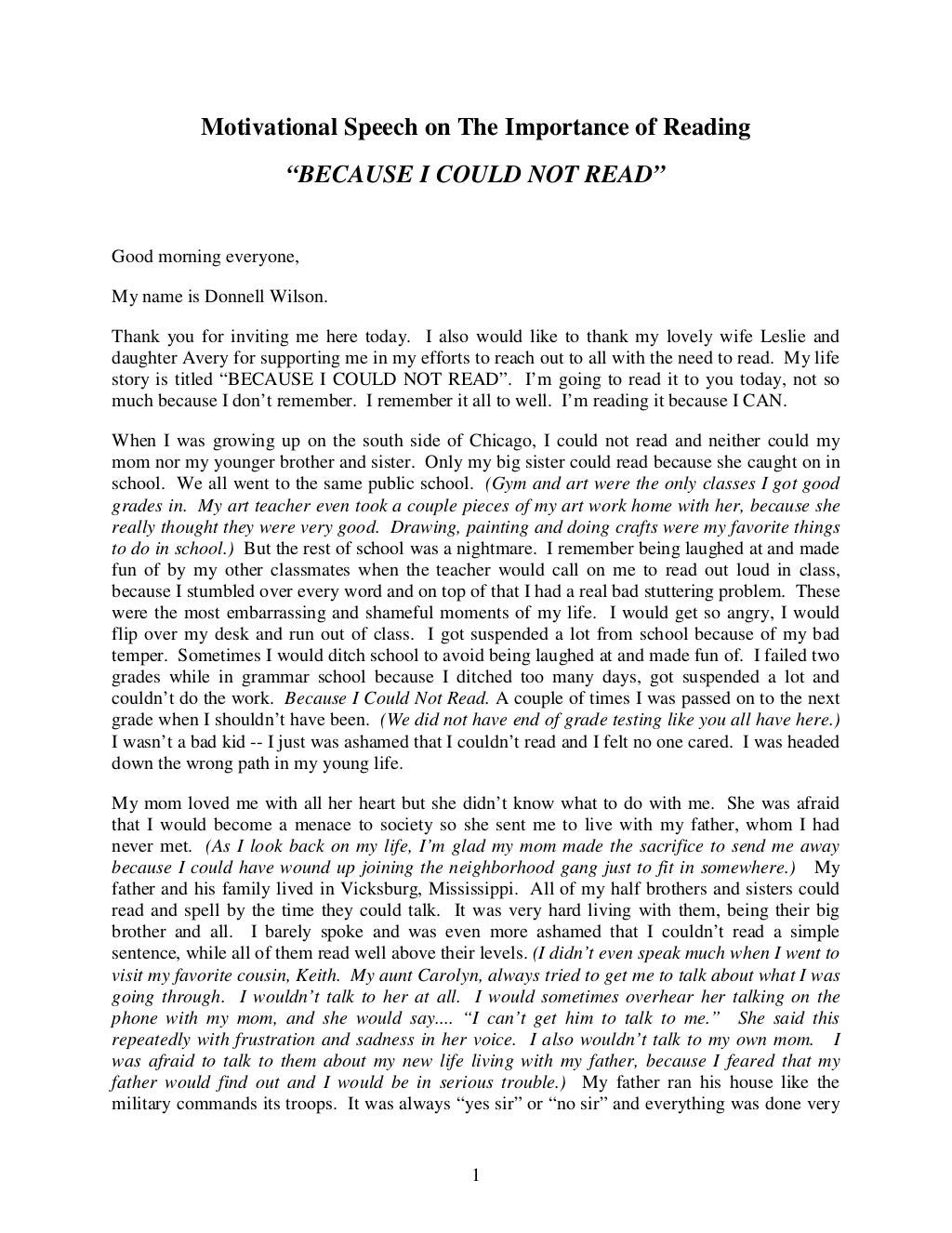 Motivational Speech on the Importance of Reading