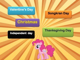 Valentine’s Day
Songkran Day

Thanksgiving Day

 