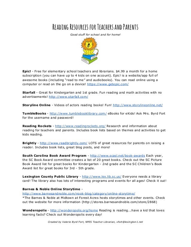 Reading Resources For Teachers And Parents