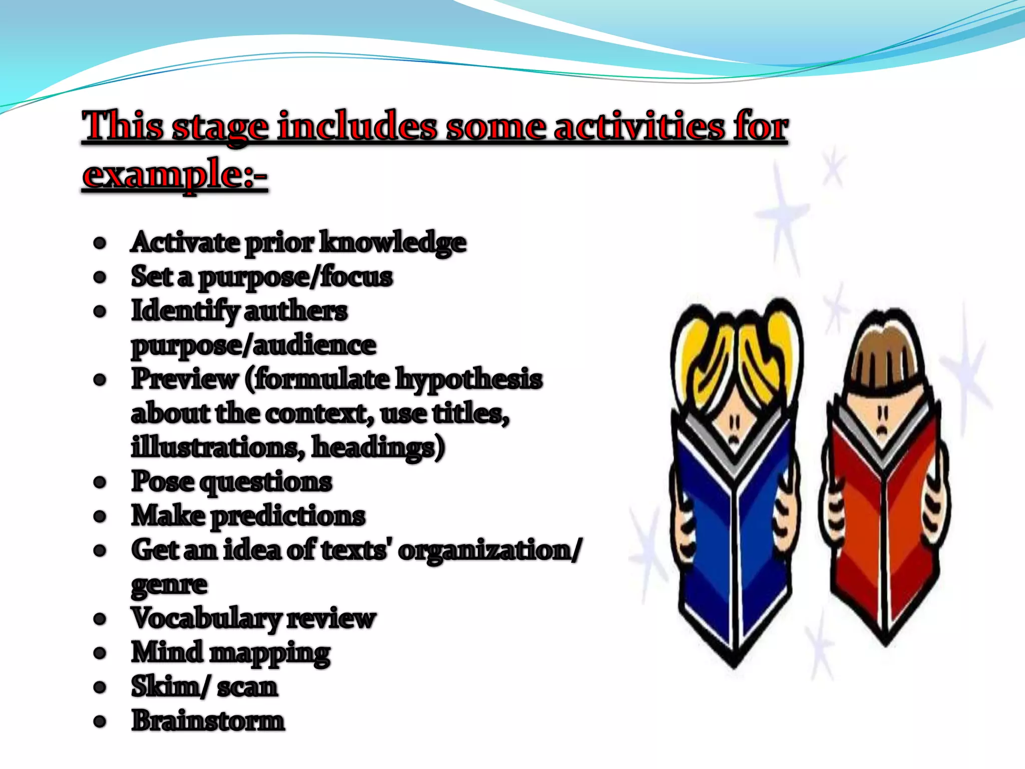 This stage includes some activities for example:-