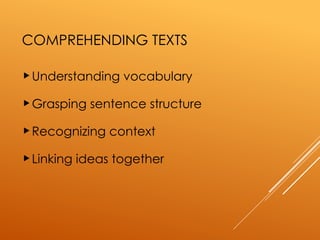 Reading skills that helps in comprehension of different parts of texts ...