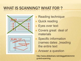 Scanning Skill Reading skills (skimming and scanning) | PPTX