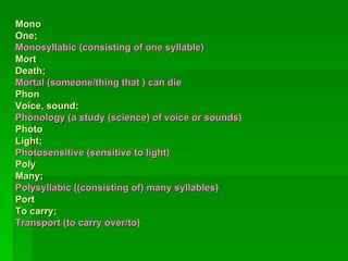Monosyllablic Examples Reading Skills Toefl Summary | PPT