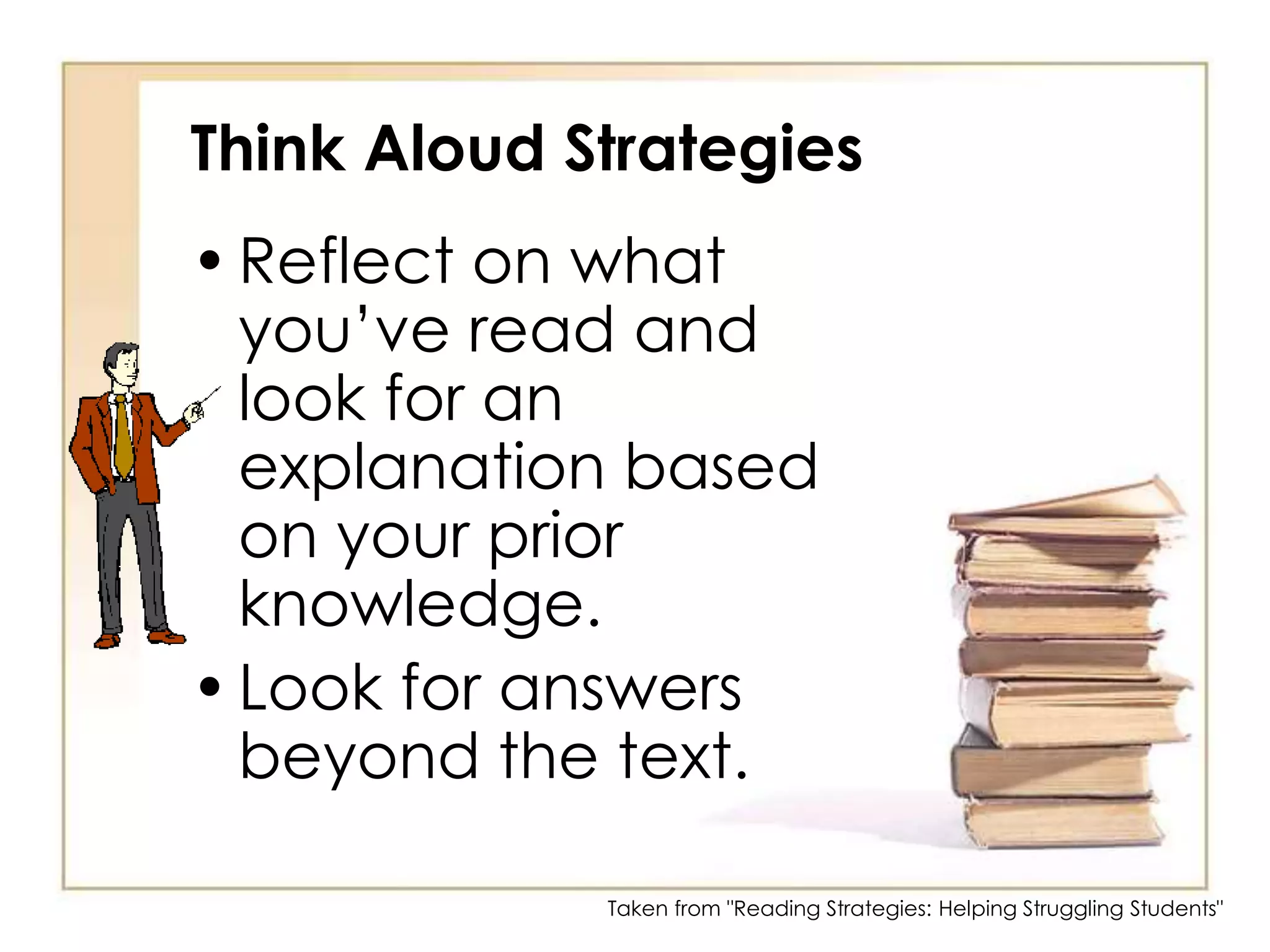 By the 5th clue students should be able to guess the word.Taken from "Reading Strategies: Helping Struggling Students"
