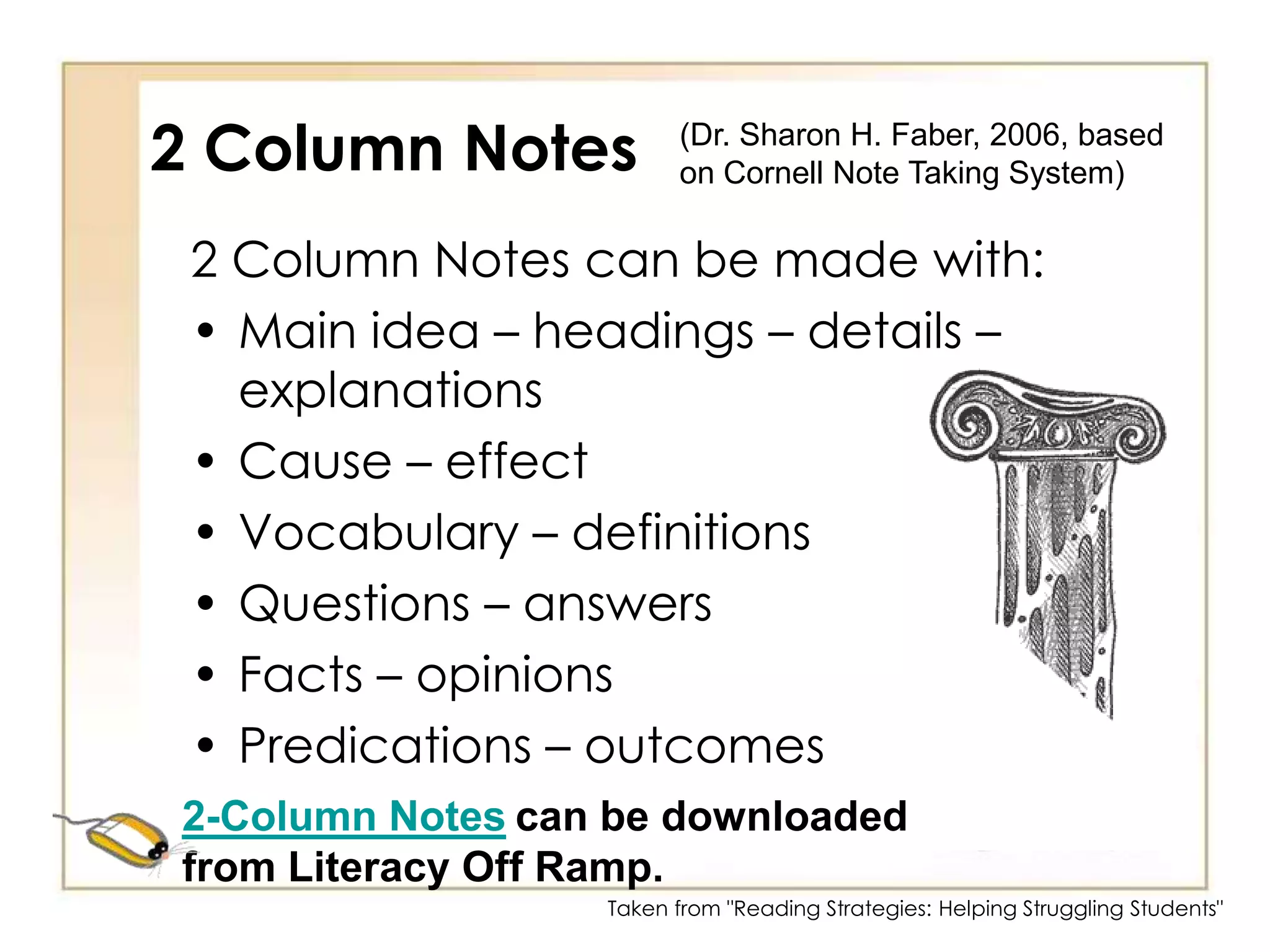 Anticipation Guide StrategyTierney, Readence, and DishnerPost-Reading DiscussionReview original choices to see if thinking has changed:Did we find answers to our questions?What questions do we still have?What information did we learn that we did not anticipate before we read?What have we learned by reading this selection?What was the most interesting, unusual, or surprising information you learned?An Anticipation Guide Template can be downloaded from Literacy Off Ramp.Taken from "Reading Strategies: Helping Struggling Students"