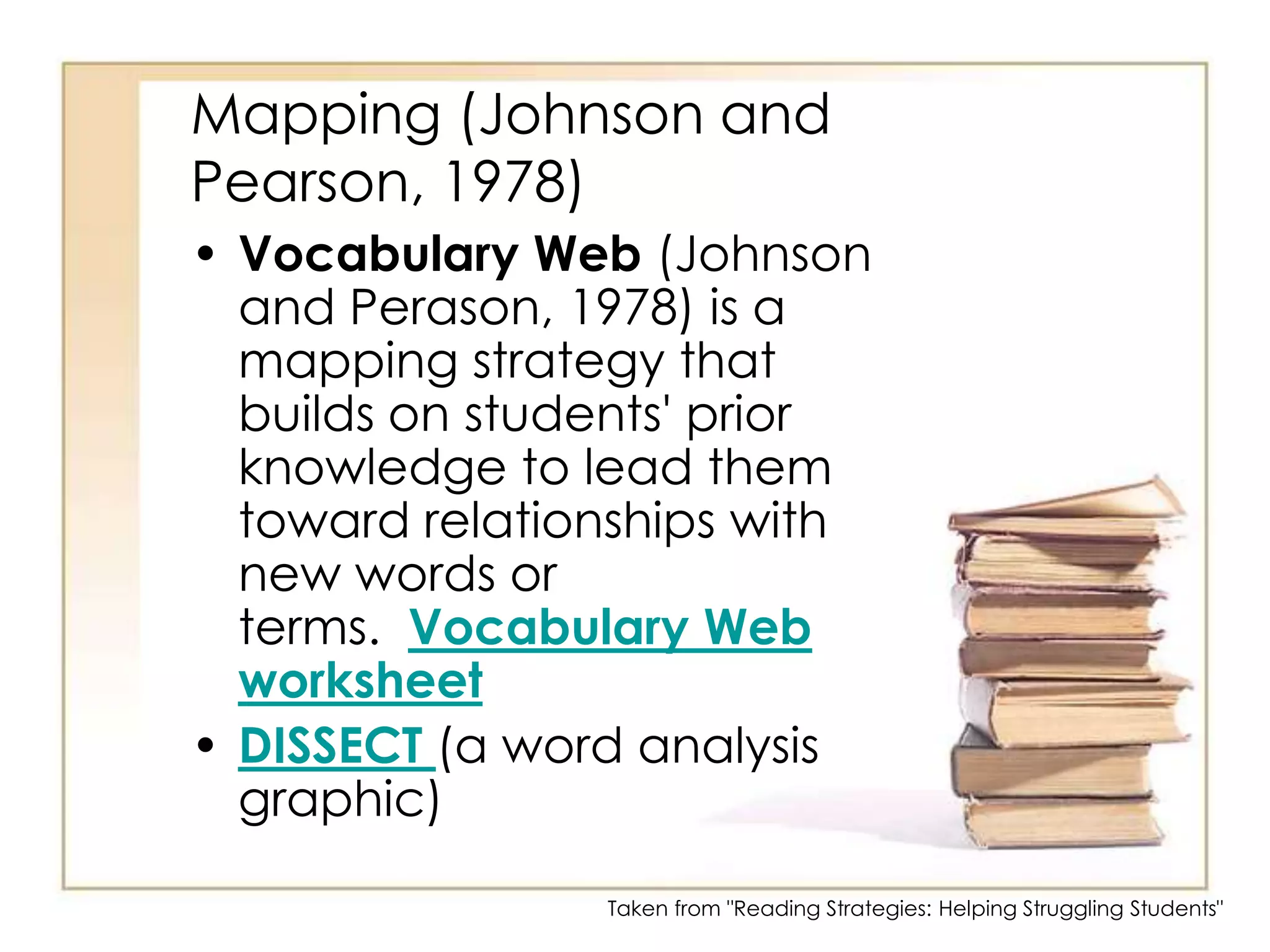 RAFT(Vandervanter and Adler, 1982)Role of the writerWho is the writer?AudienceTo whom are you writing?FormatAre you writing to persuade, entertain, inform, describe?TopicWhat is your topic?A RAFT Worksheetcan be downloaded from Literacy Off Ramp.Taken from "Reading Strategies: Helping Struggling Students"