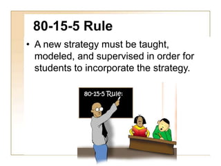 80-15-5 Rule
• A new strategy must be taught,
modeled, and supervised in order for
students to incorporate the strategy.
 