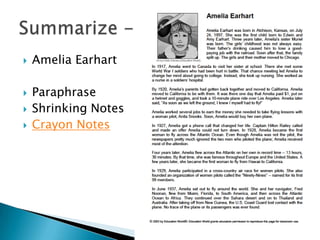 Amelia EarhartParaphraseShrinking NotesCrayon NotesSummarize - Activity