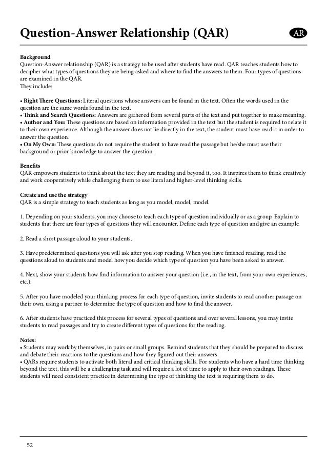 Worksheet Question Answer Relationship Worksheet reading strategies booklet 52 question answer relationship