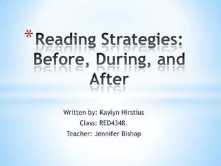 Written by: Kaylyn Hirstius
Class: RED4348.
Teacher: Jennifer Bishop
*
 